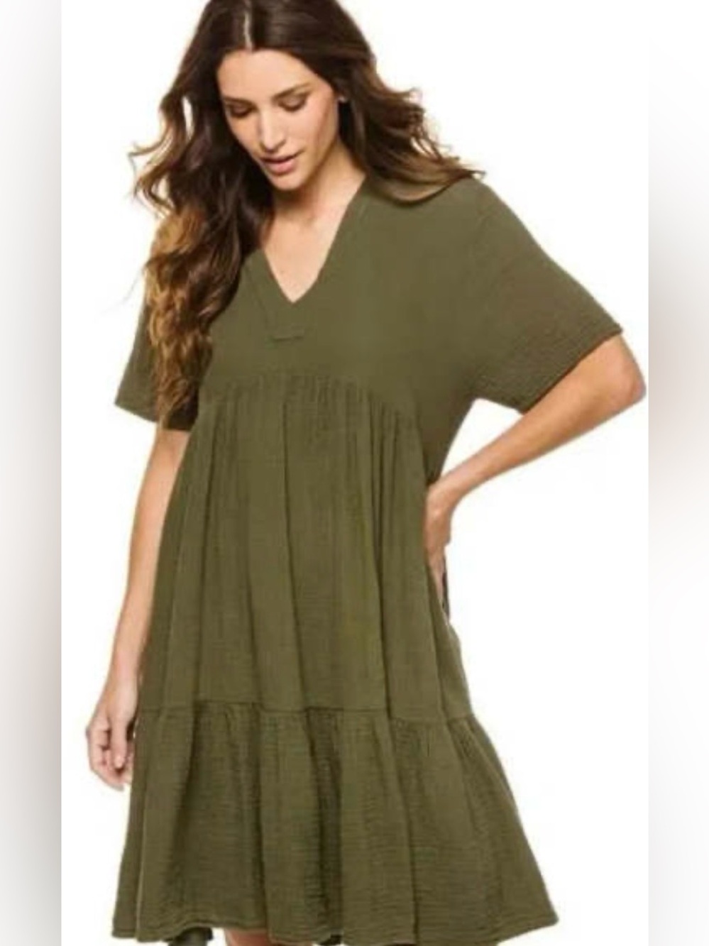 9seed El Matador Tiered Mini Dress Olive/Moss Green Cotton Gauze P/S